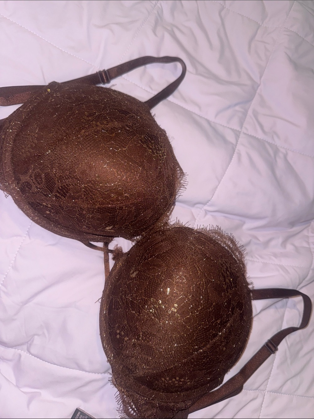 Victoria’s Secret Brown and Gold Lace 2 Cup Bombshell Push-Up Bra 36D
